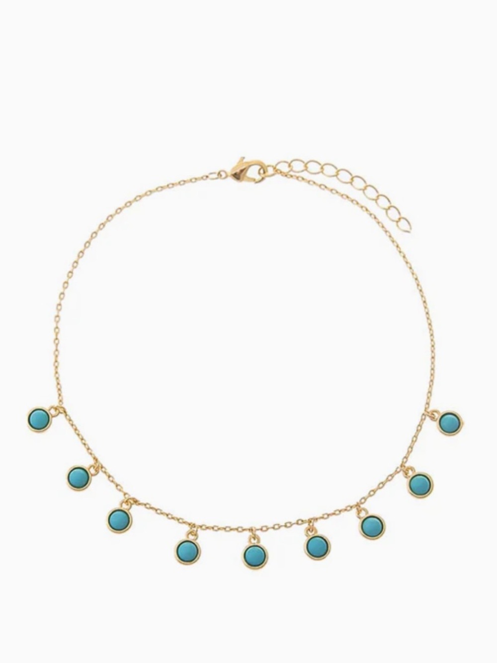 Turquoise Bezel Shaker Anklet in Gold Tone NEW
